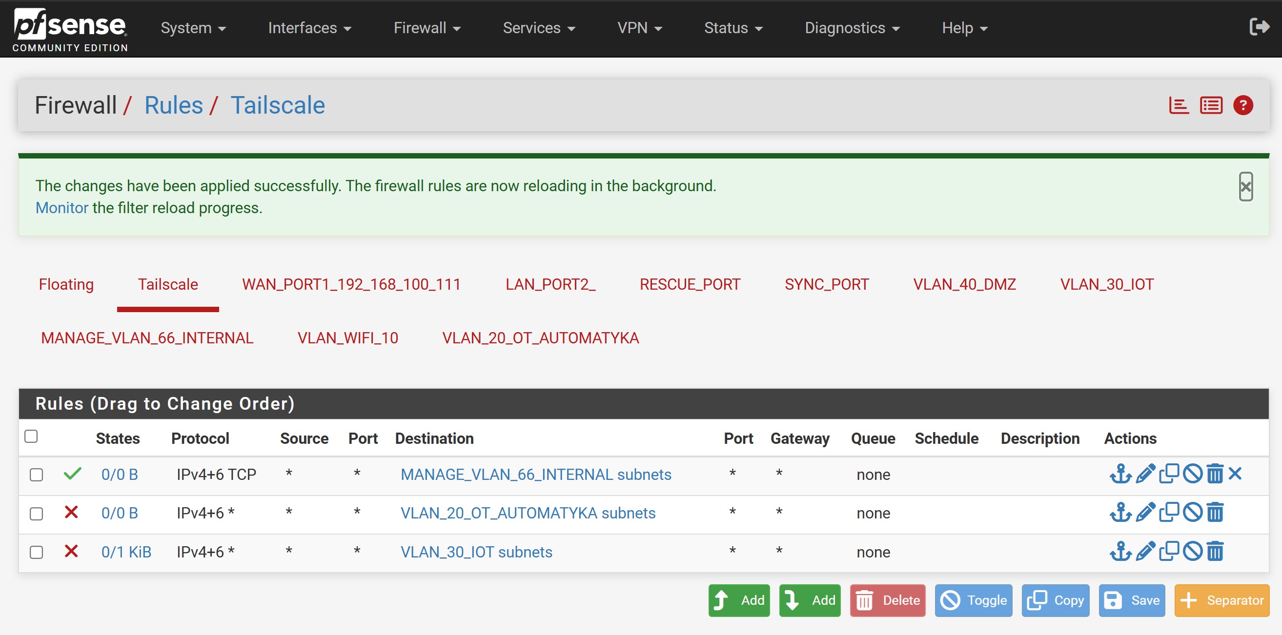 Reguły firewall Tailscale VPN